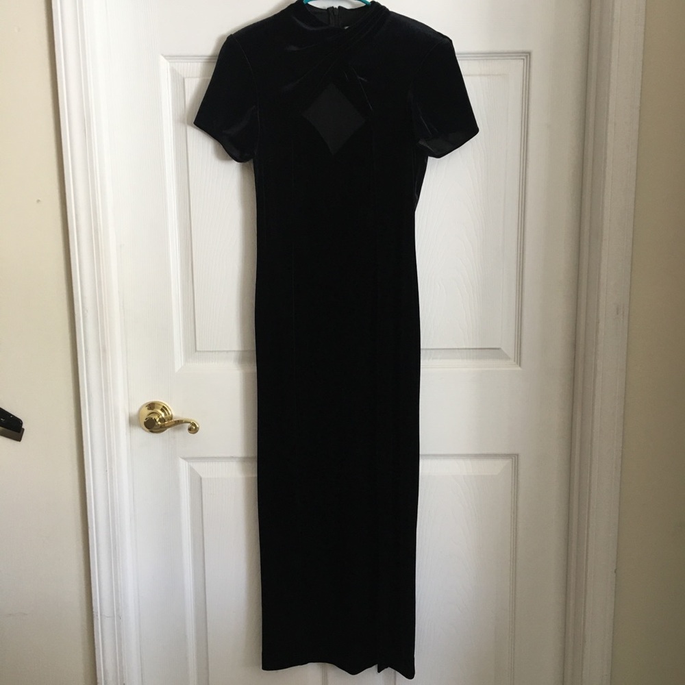 SL Fashions Black Velvet Floor Length Dress